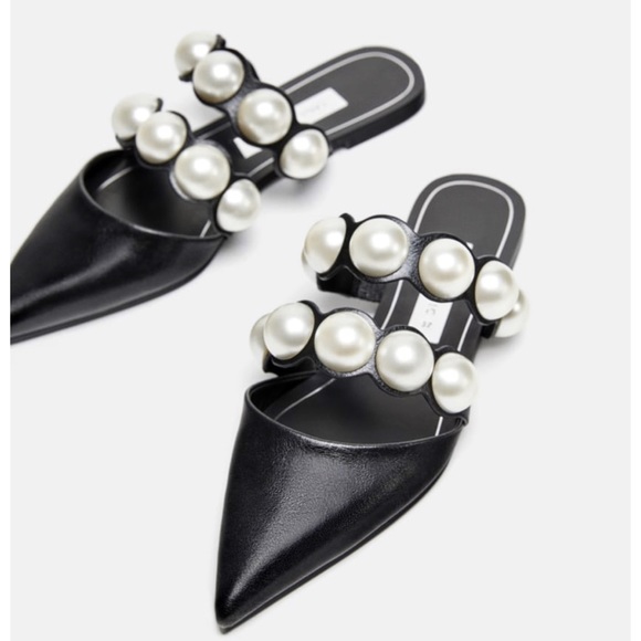 Zara Shoes - Zara flat mules with pearl beads